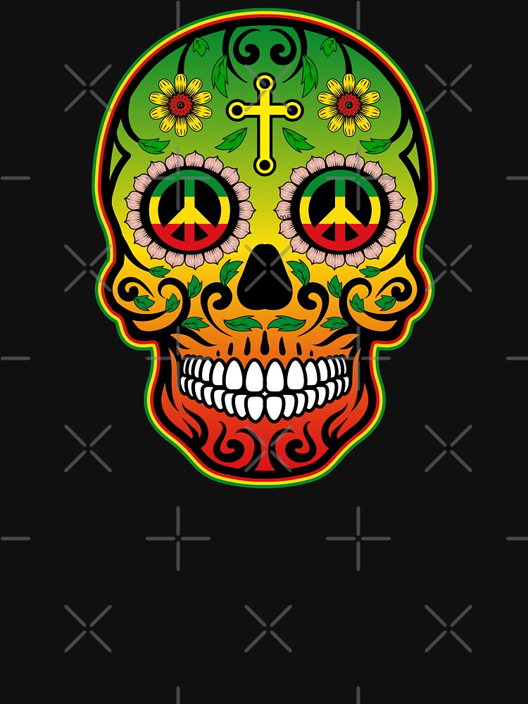 Rasta Peace Love Sugar Skull Reggae Flag by designandclouds