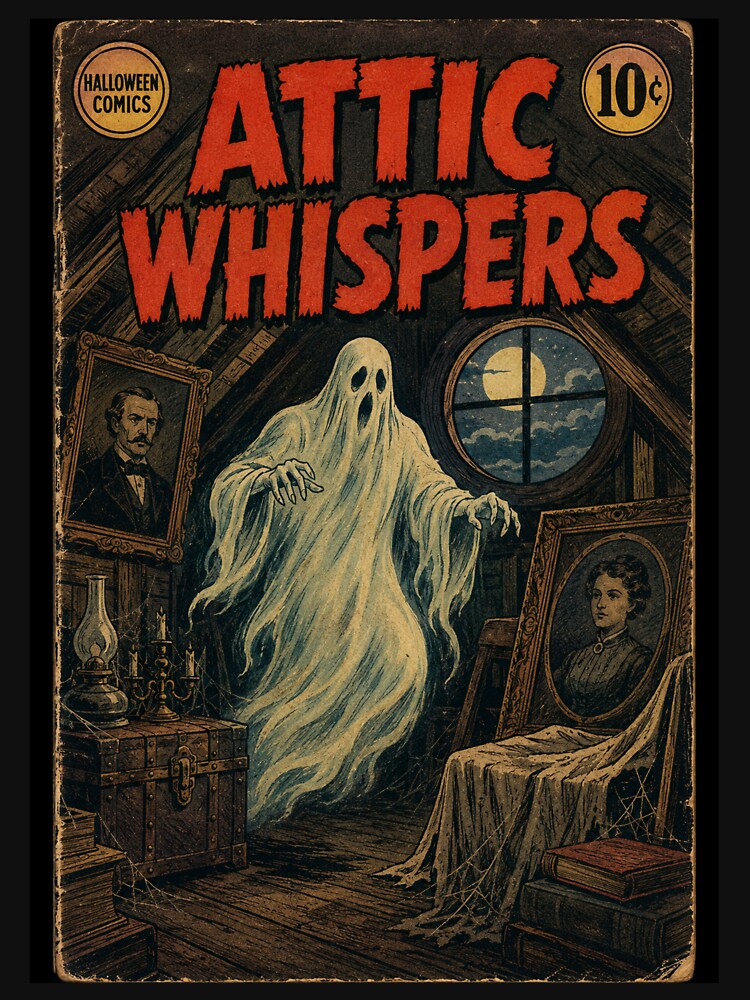 Vintage Halloween Cover Art: Ghost Haunted Attic Mystery by bapupa