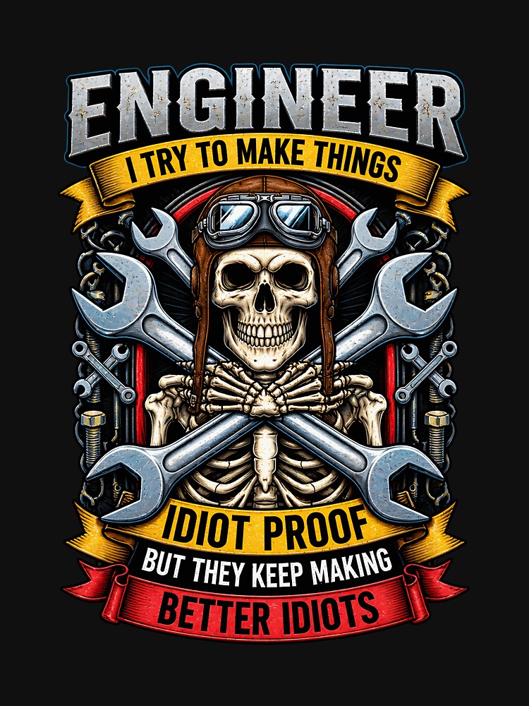 Engineer Skeleton With Tools Trying To Make Things Idiot by netimdomains