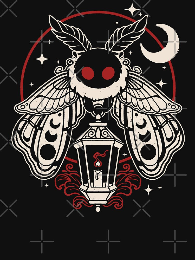 Cute Mothman with Lantern - Red and White Spooky Cryptid Art by NemiMakeit