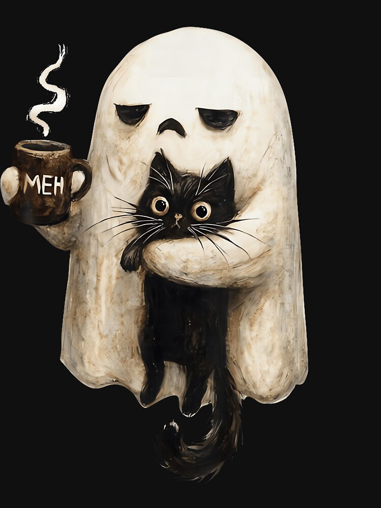 Retro Funny Boojee Ghost Black Cat Hot Latte Halloween by jerrimisty889