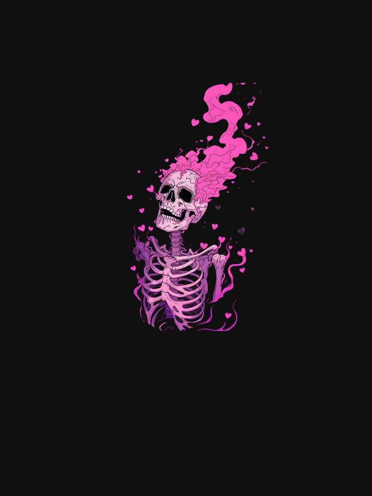 Pink Skeleton Burning Hearts Pastel Goth Skull Graphic by GrimNest
