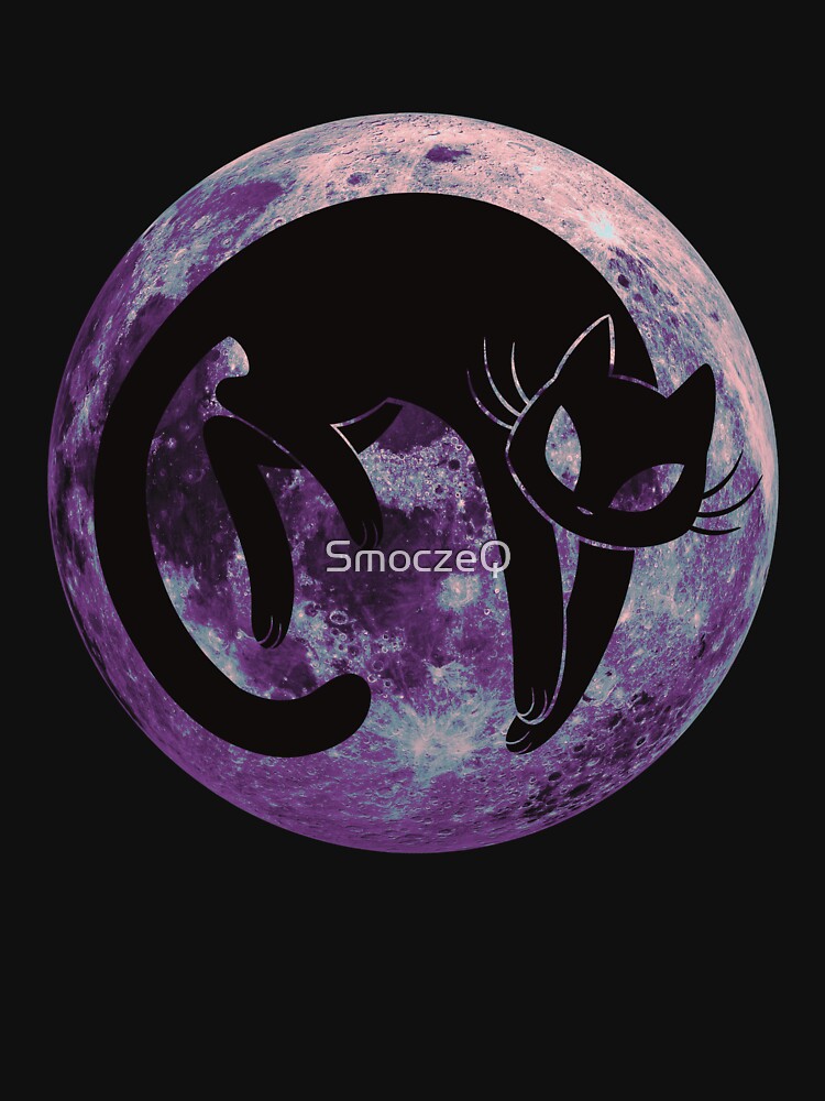 Cat  And Moon (purple/pastel blue/beige) by SmoczeQ