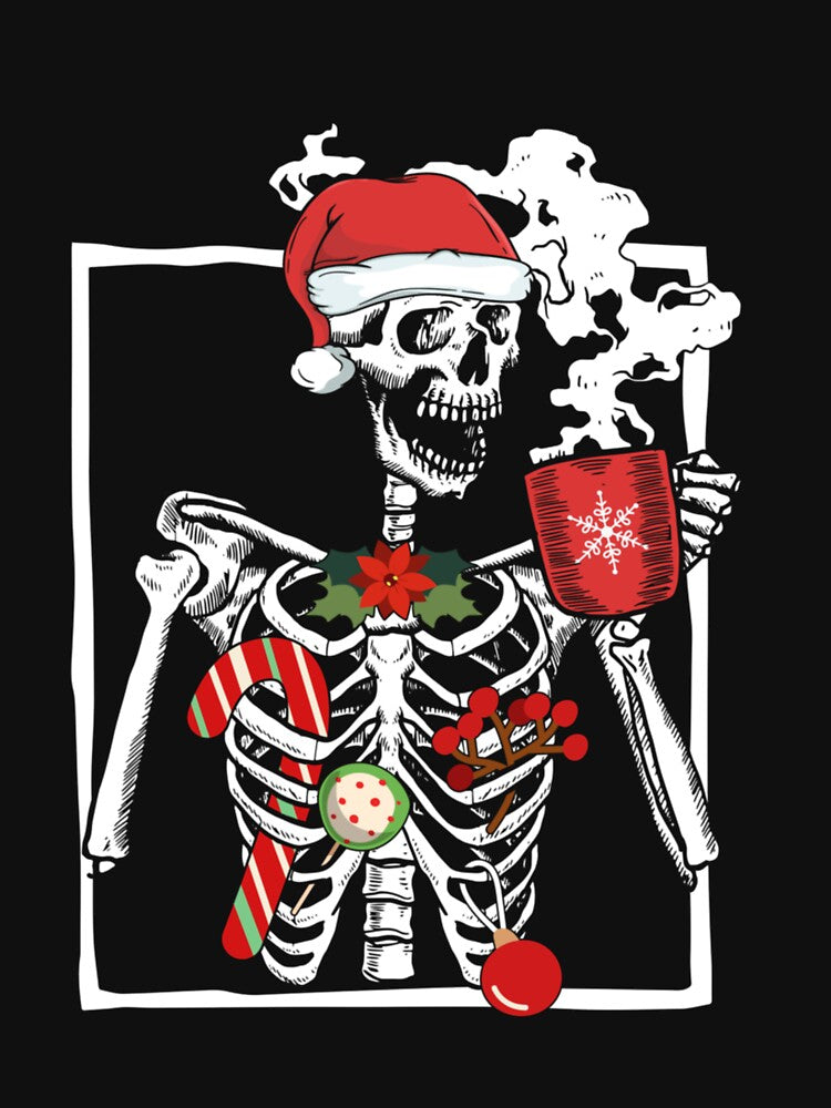 Smiling Skeleton Skull Drinking Coffee Latte Christmas Cafe by ChesterGolson