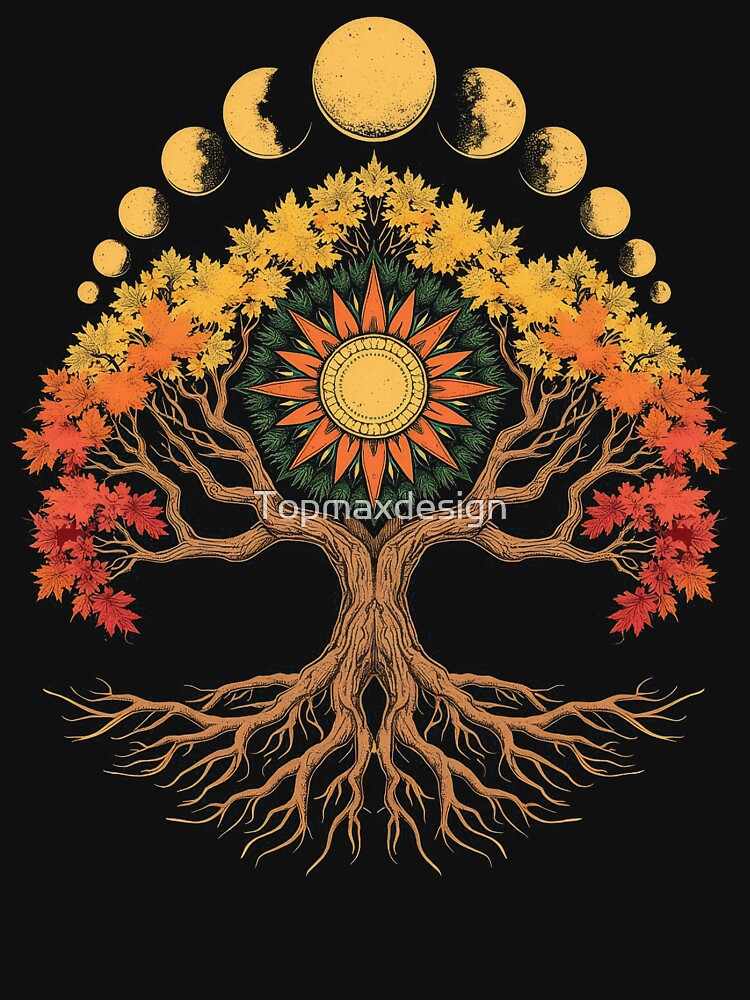 Phases Of The Moon Retro Vibe Tree Of Life by Topmaxdesign