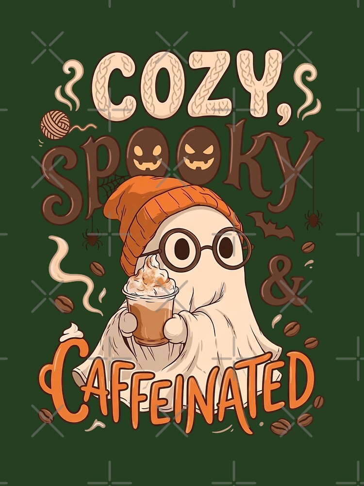Cozy Spooky Ghost with Coffee by NadinArtStudio
