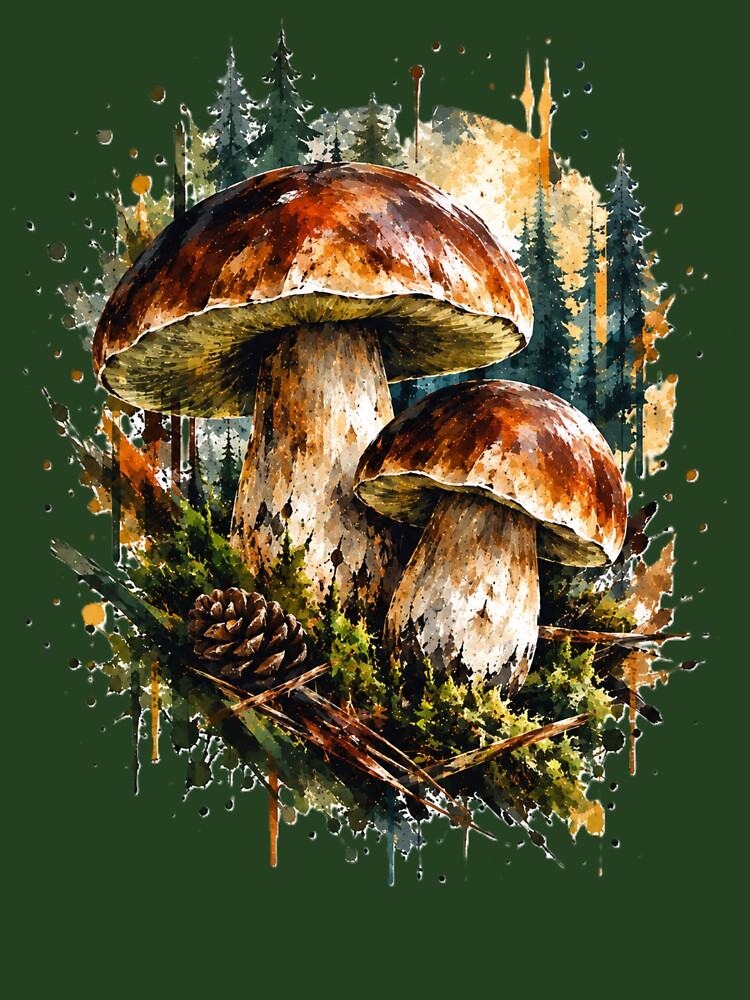 Forest Magic: Watercolor Porcini Mushrooms and Woodland Realm by Dundys