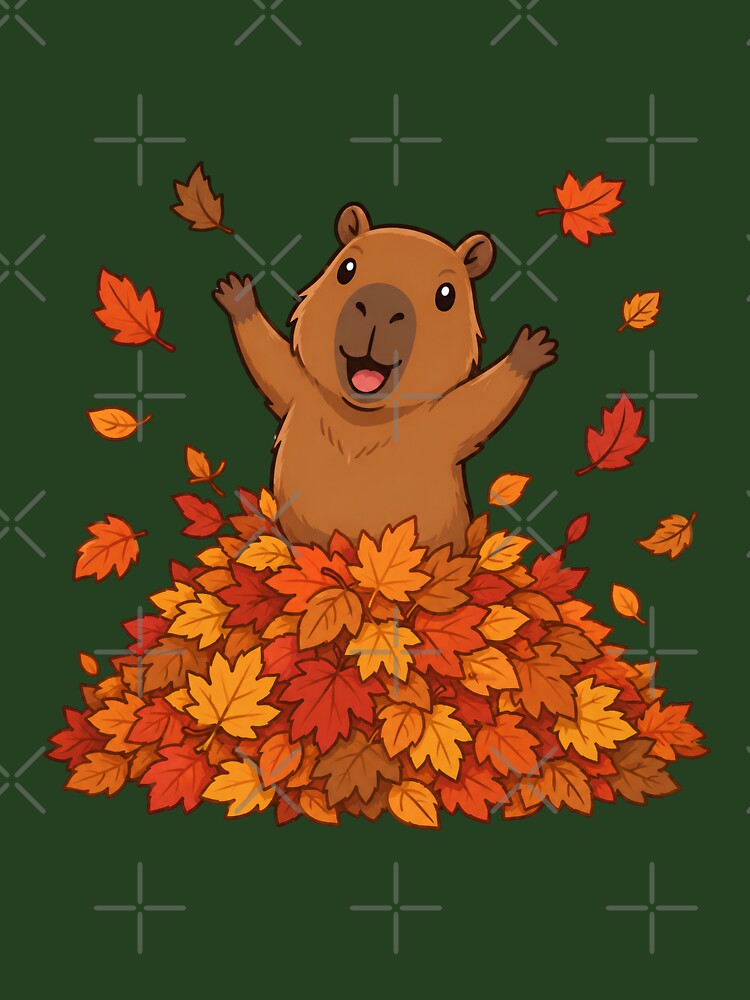 Autumn Capybara in a Leaf Pile by Ivy-Triggs
