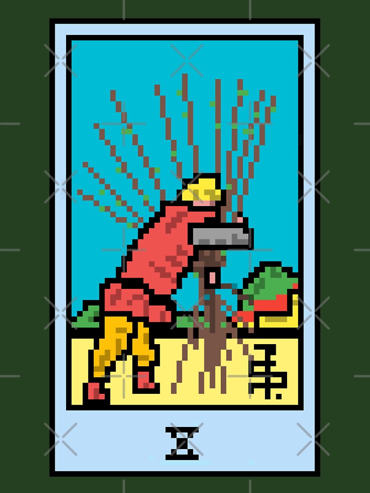 Wait, is this pixel art tarot? Green - Minor Arcana 'Ten of Wands' (Design for T-shirt, stickers and other accessories) by Pixel Waite