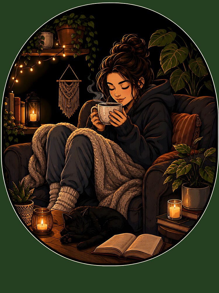 Cozy Black Cat Autumn Reading Coffee Book Lover by Tbenghali