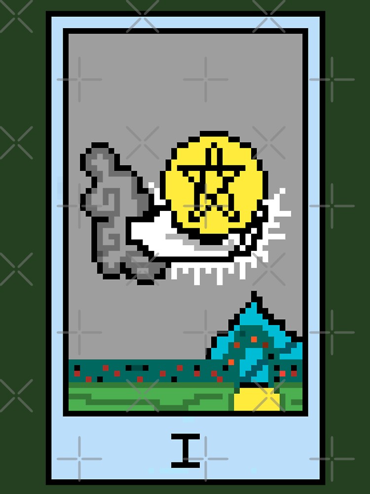 Wait, is this pixel art tarot? Green - Minor Arcana 'Ace of Pentacles' (Design for T-shirt, stickers and other accessories) by Pixel Waite