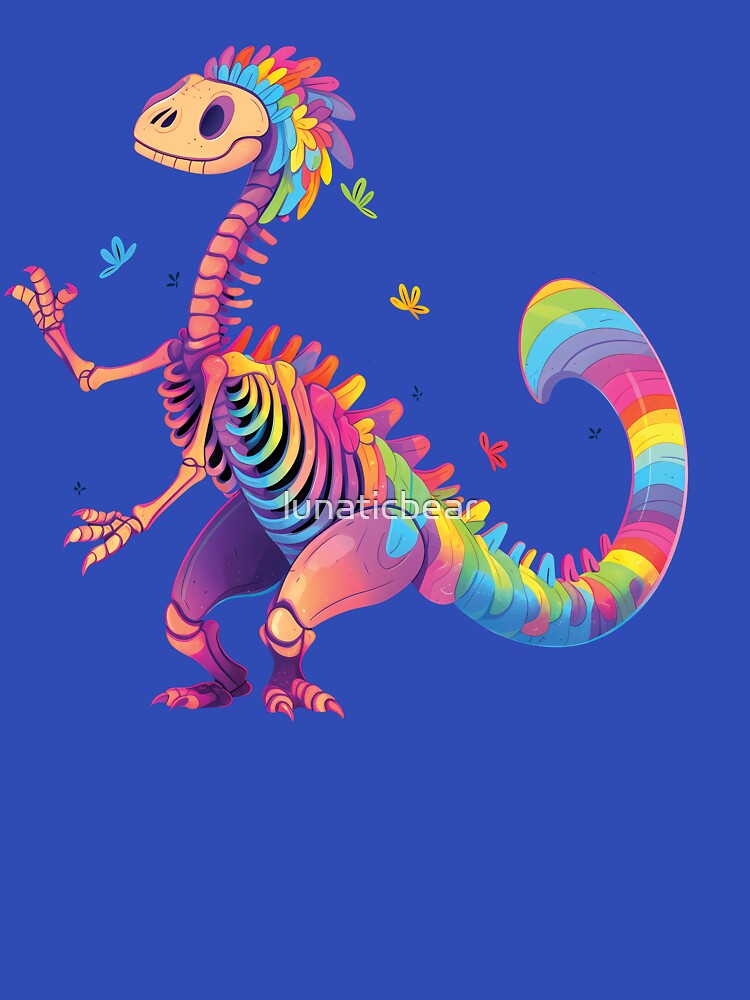 Dancing Skeleton Rainbow Dinosaur. Dead and Fabulous. by lunaticbear