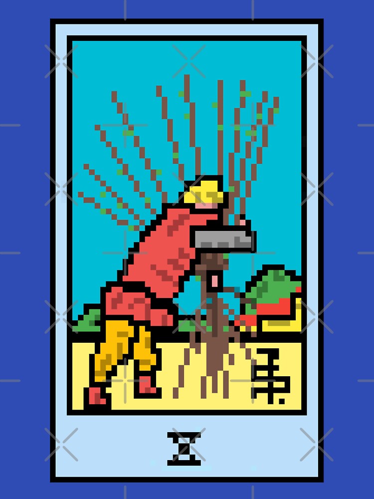 Wait, is this pixel art tarot? Blue - Minor Arcana 'Ten of Wands' (Design for T-shirt, stickers and other accessories) by Pixel Waite