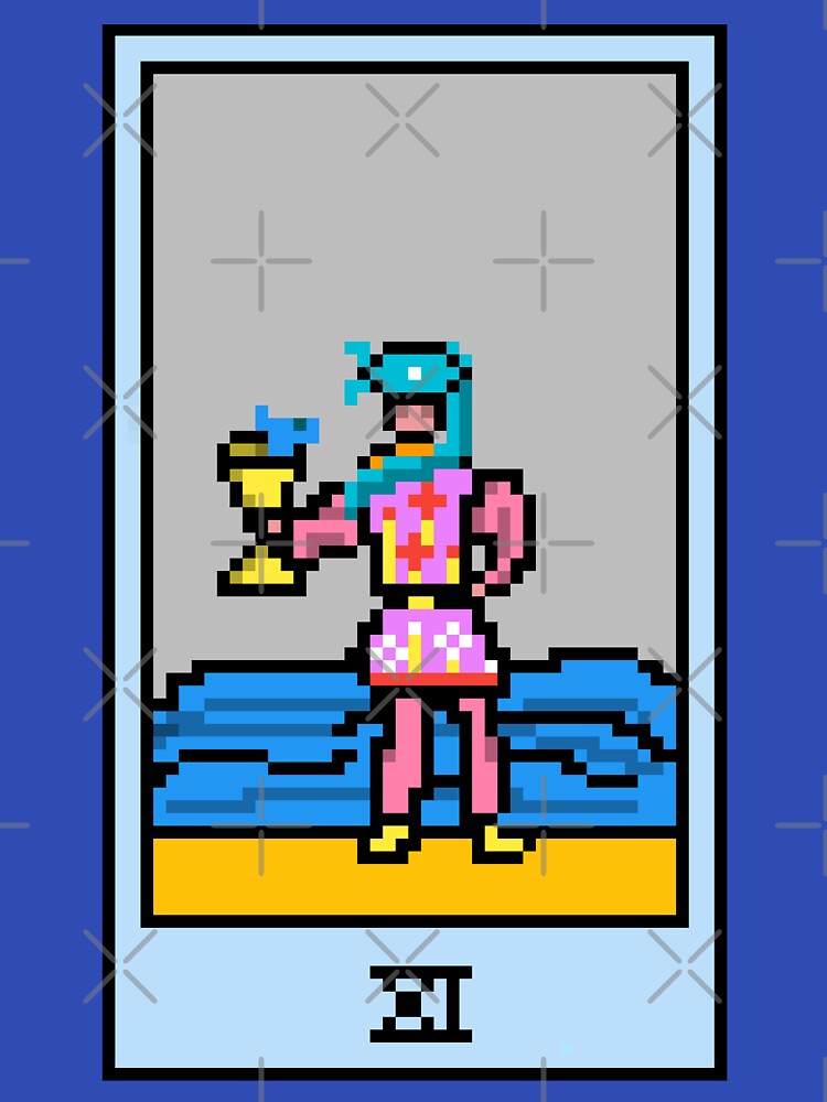 Wait, is this pixel art tarot? Blue - Minor Arcana 'Page of Cups' (Design for T-shirt, stickers and other accessories) by Pixel Waite