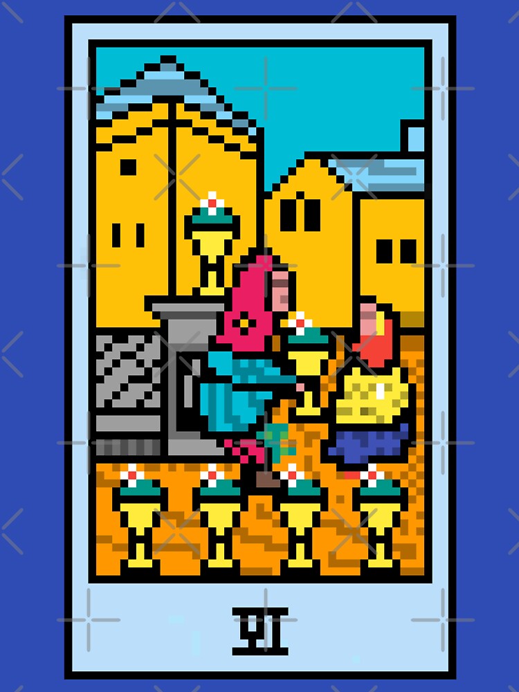 Wait, is this pixel art tarot? Blue - Minor Arcana 'Six of Cups' (Design for T-shirt, stickers and other accessories) by Pixel Waite