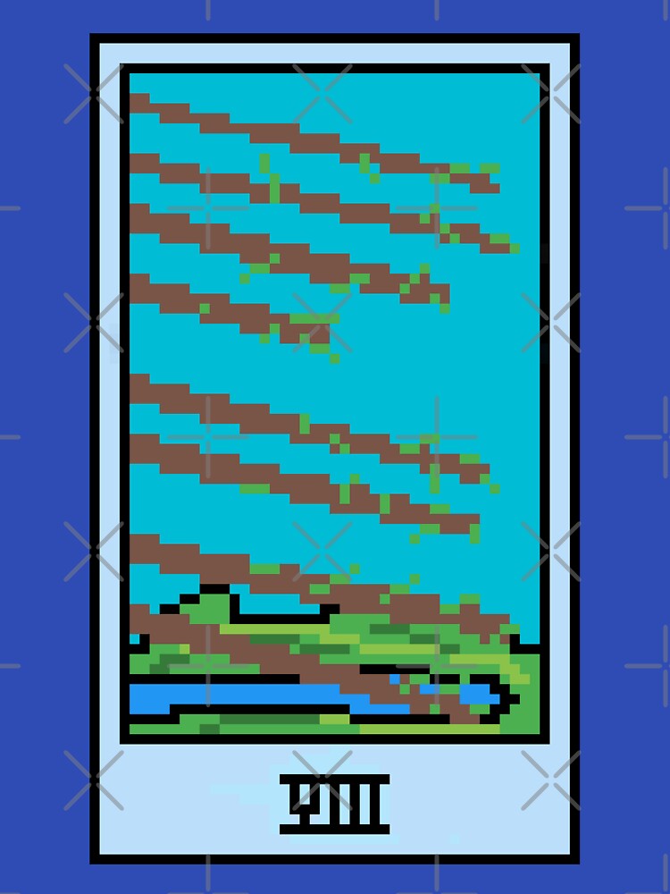 Wait, is this pixel art tarot? Blue - Minor Arcana 'Eight  of Wands' (Design for T-shirt, stickers and other accessories) by Pixel Waite