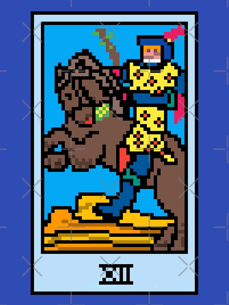 Wait, is this pixel art tarot? Blue - Minor Arcana 'Knight of Wands' (Design for T-shirt, stickers and other accessories) by Pixel Waite