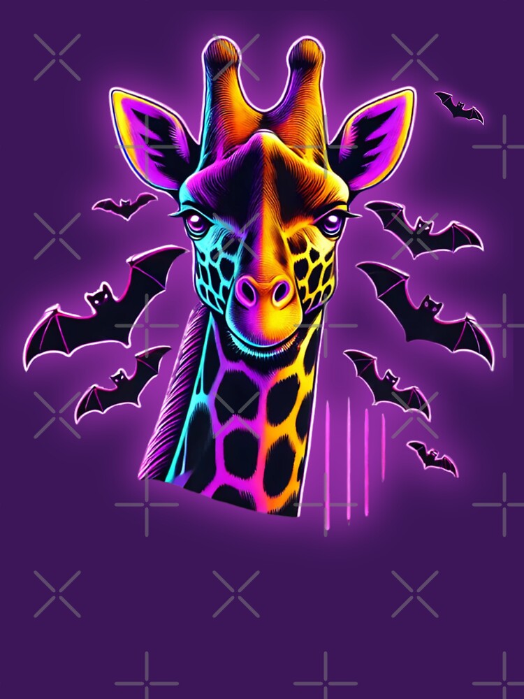 Neon Night Giraffe & Bats – Synthwave Halloween by I AM BRO