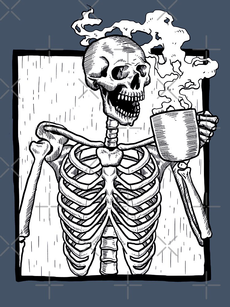 halloween coffee drinking skeleton by Gossip Rag