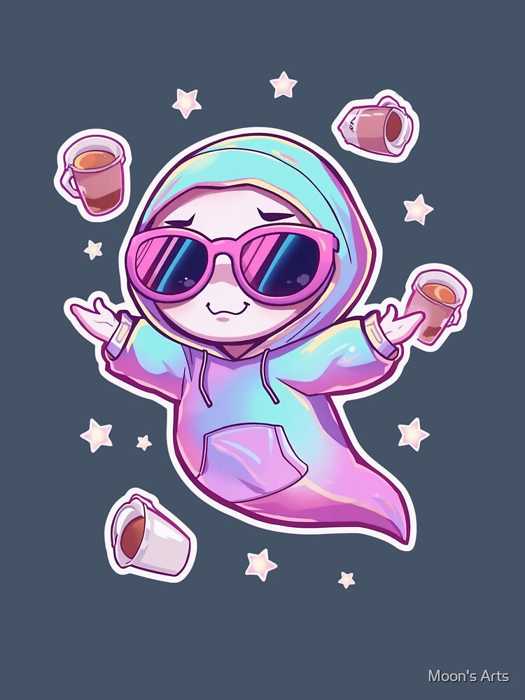 Kawaii Boo Ghost with Coffee Neon Hoodie Aesthetic by Moon's Arts