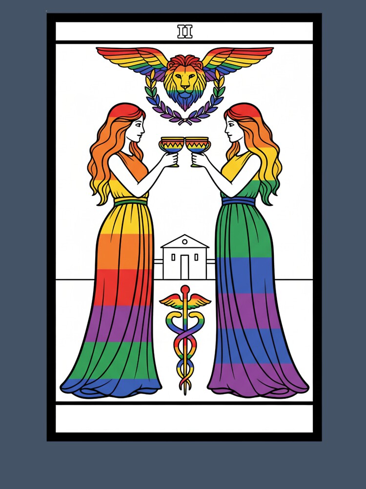 Lesbian Rainbow 2 of cups Tarot Card by Sapphic-Charm