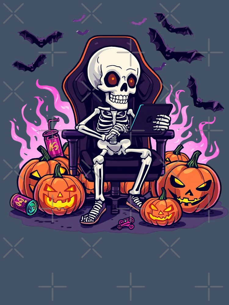 Funny Gamer Skeleton Cute Halloween Video Game Lover Gift by KhadijaBatool38