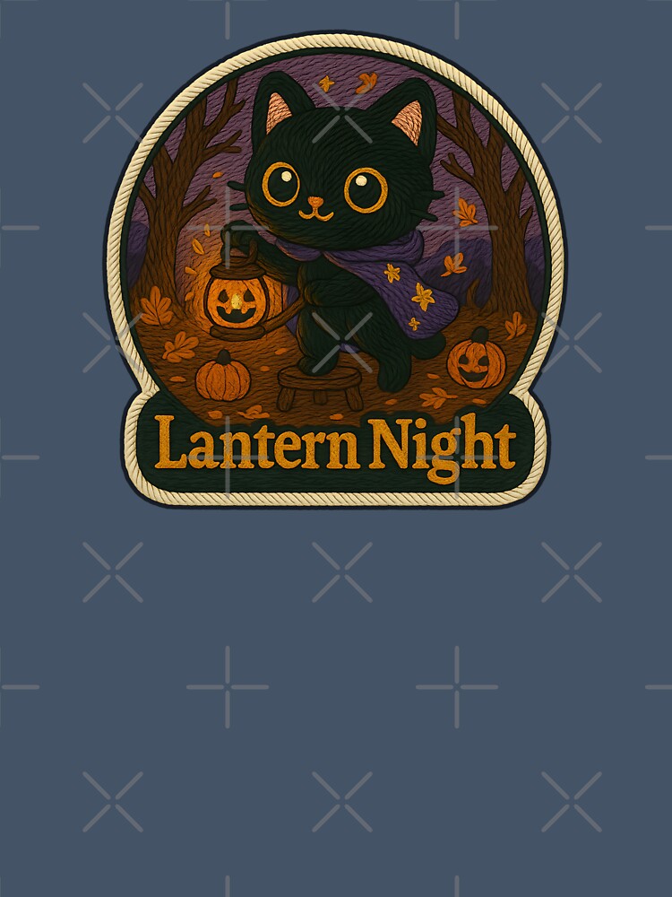 Halloween Cat Lantern Night Embroidery | Cute Black Cat with Jack-o’-Lantern by Nuist25