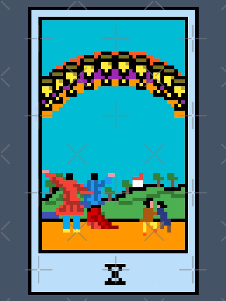 Wait, is this pixel art tarot? Blue - Minor Arcana 'Ten of Cups' (Design for T-shirt, stickers and other accessories) by Pixel Waite