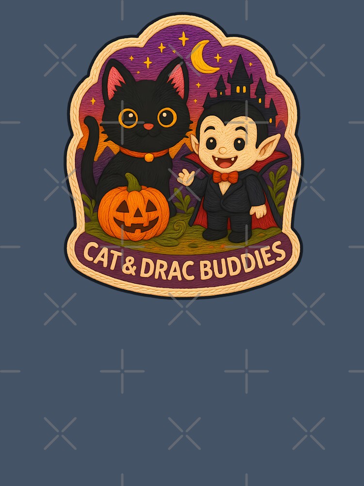 Halloween Cat & Dracula Embroidery Patch – Cute Vampire Black Cat Sticker Design by Nuist25