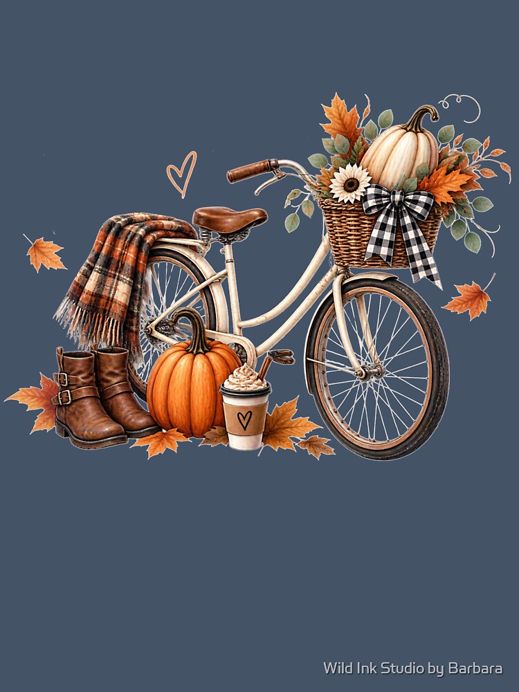 Cozy Autumn Bicycle Pumpkin Fall Design by Wild Ink Studio by Barbara