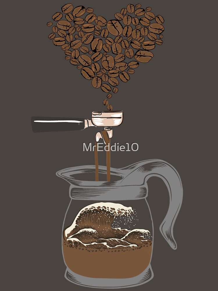 Barista And Great Wave Coffee Beans Art by MrEddie10