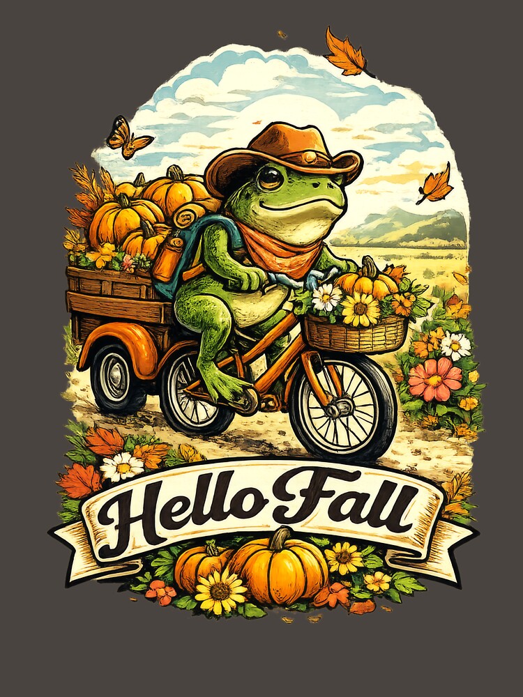 Hello Fall Vintage Frog Pumpkin Tricycle by Mr Lee