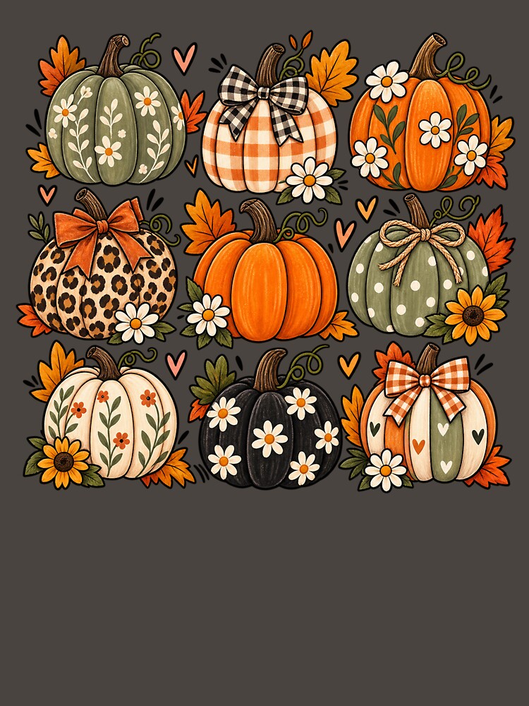 Cute Vintage Fall halloween Pumpkins Autumn Harvest Floral Pumpkin Collection by CreativeNest Prints
