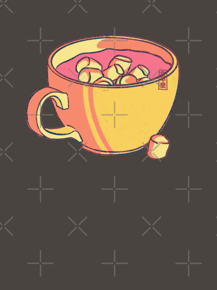Hygge cozy orange cup of hot chocolate with marshmallows by kawaicherrypi