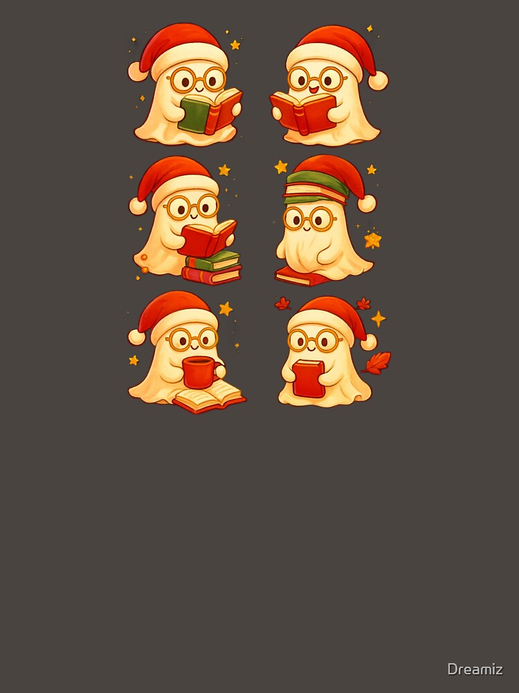 Cute Christmas Ghosts Reading Books – Cozy Holiday Ghost Design by Dreamiz