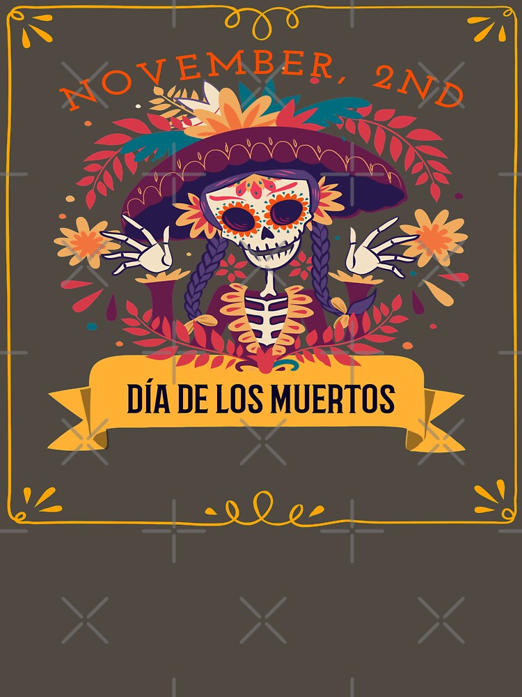 Dia De Los Muertos Cempasuchil Flowers Day of The Dead Skeleton Girl With Hat by LMcDs