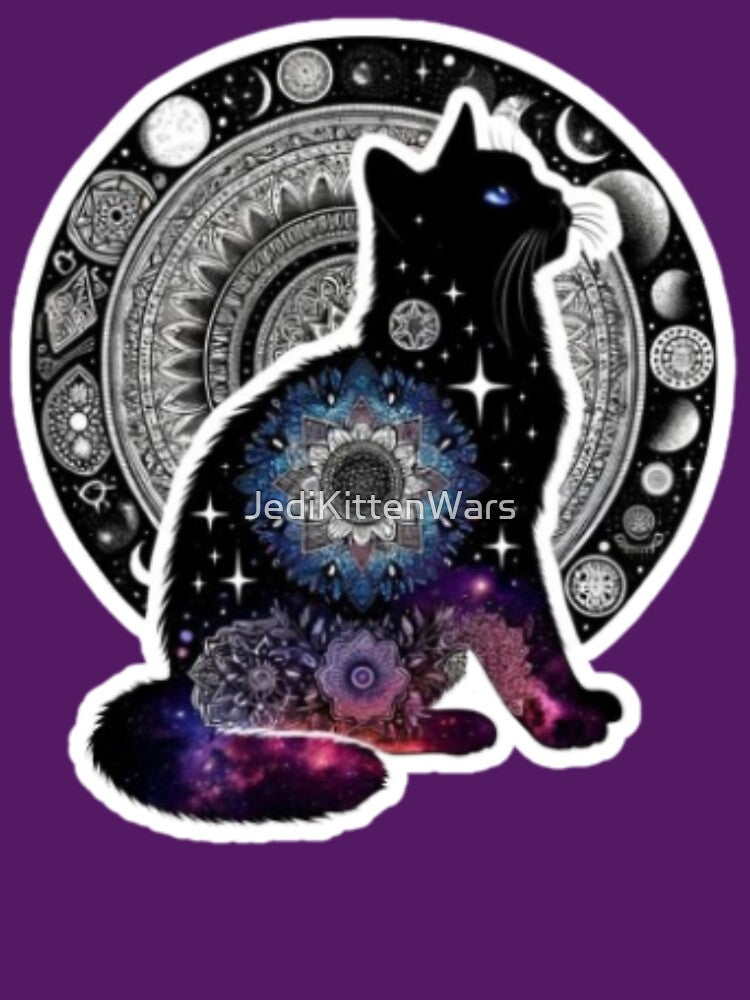 Cosmic Dreamer Galaxy Mandala Black Bohemian Cat by JediKittenWars