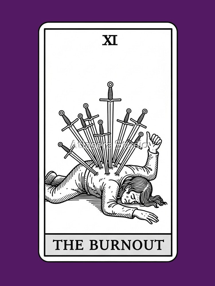 The Burnout - Funny Tired Tarot Card T-Shirt by Atlasera Studio