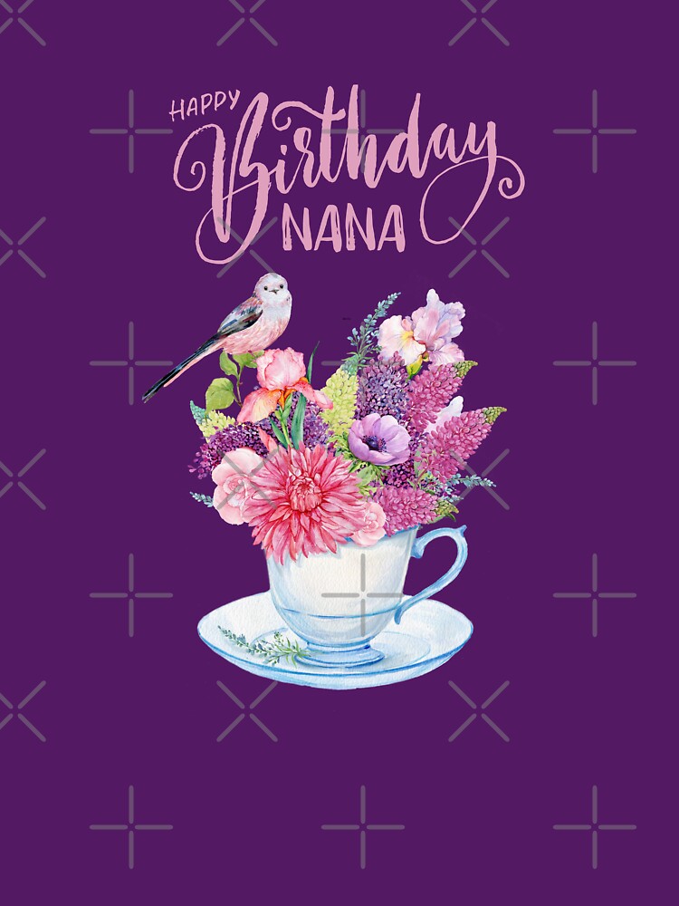 Happy Birthday Grandma - Floral - Bird by patternjp