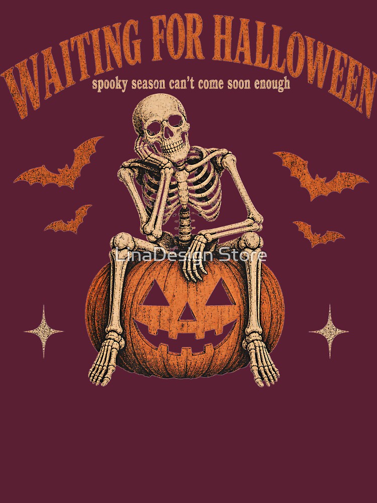 Waiting for Halloween Vintage Skeleton on Pumpkin by LinaDesign Store