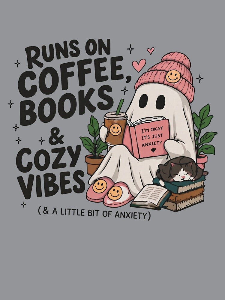 Cozy Ghost Reading Book and Iced Coffee Spooky Aesthetic by sanorastyle