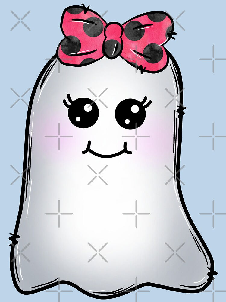 Halloween ghost with pink and black polka dot bow by Susan Turpin