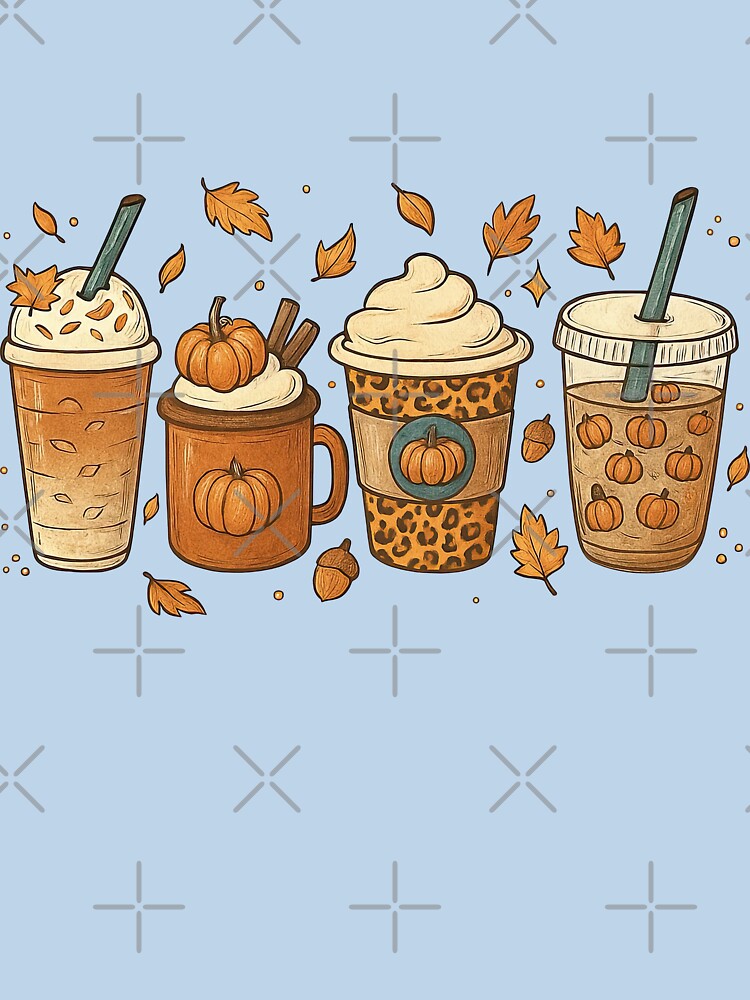 Cute Fall Pumpkin Spice Coffee Drinks Illustration by ArtfulWeave