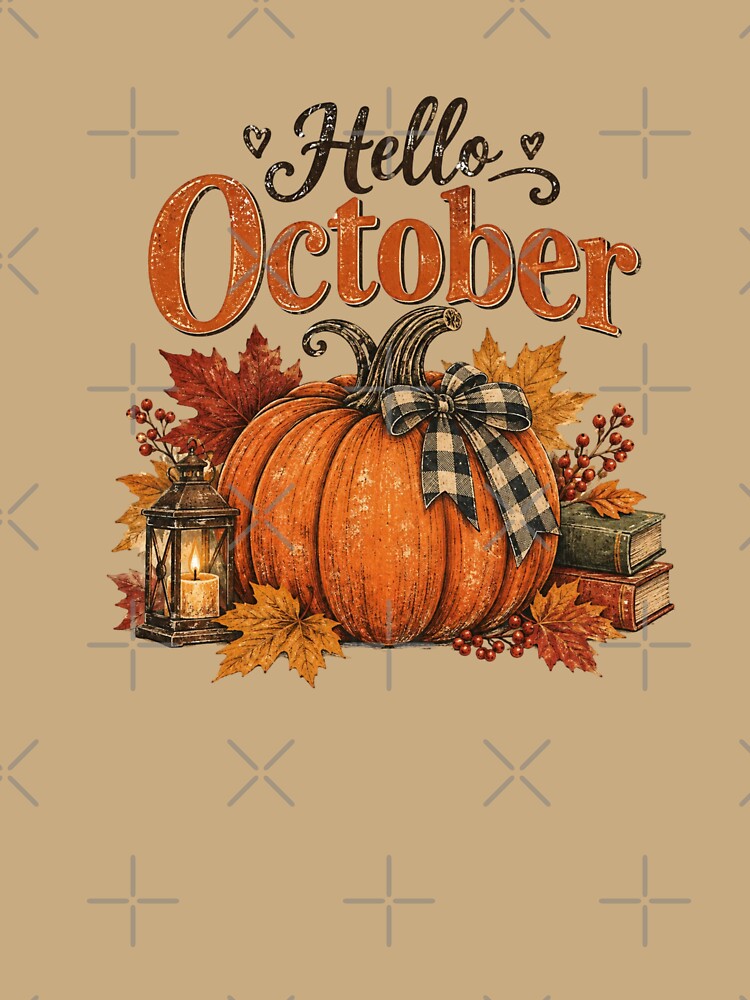 Hello October Vintage Pumpkin – Cozy Autumn Fall Harvest Design by Sanika arts