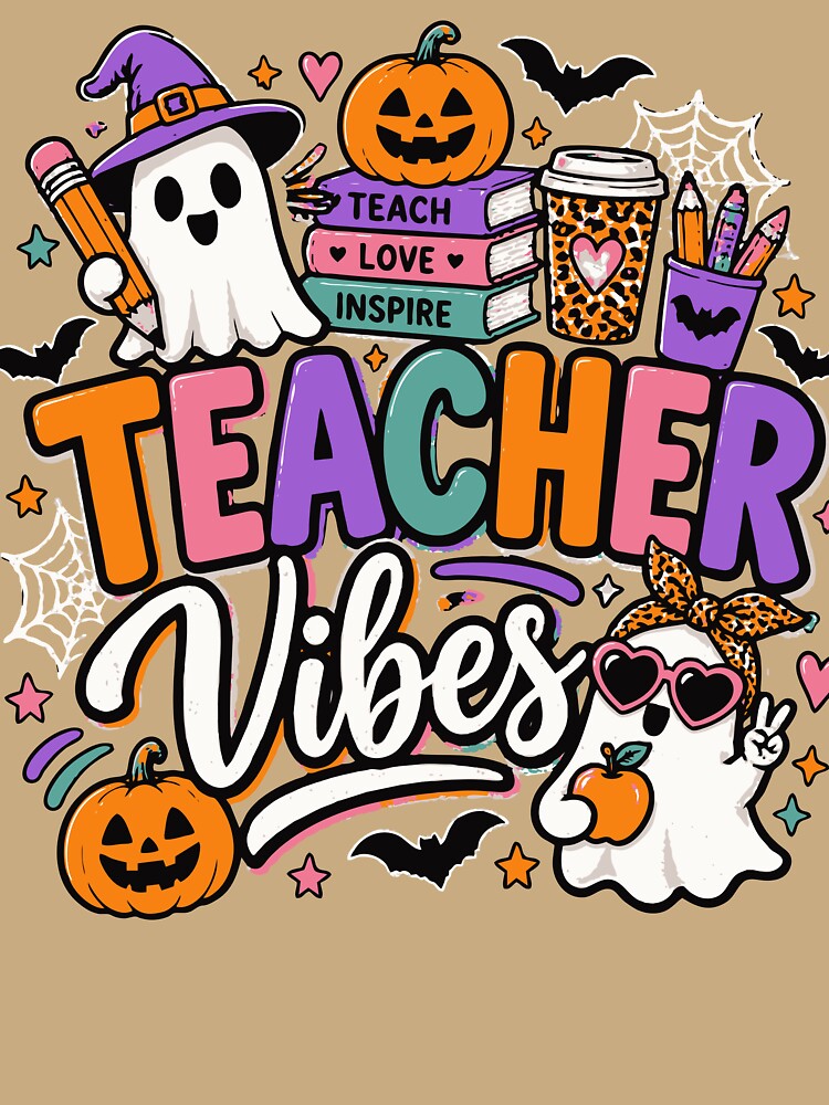 Teacher Vibes Cute Halloween Teacher Ghost by Sunday.Supply