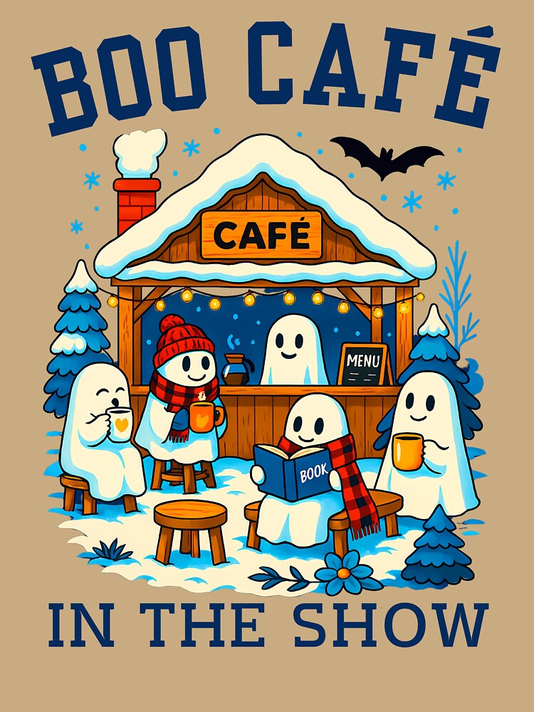 Boo Café Ghosts Winter Coffee Shop | Cute Halloween Cozy Design by DEEMAK