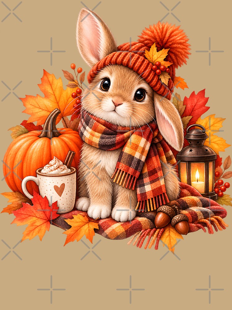 Cozy Autumn Bunny with Pumpkin and Lantern by blankTeeShirt