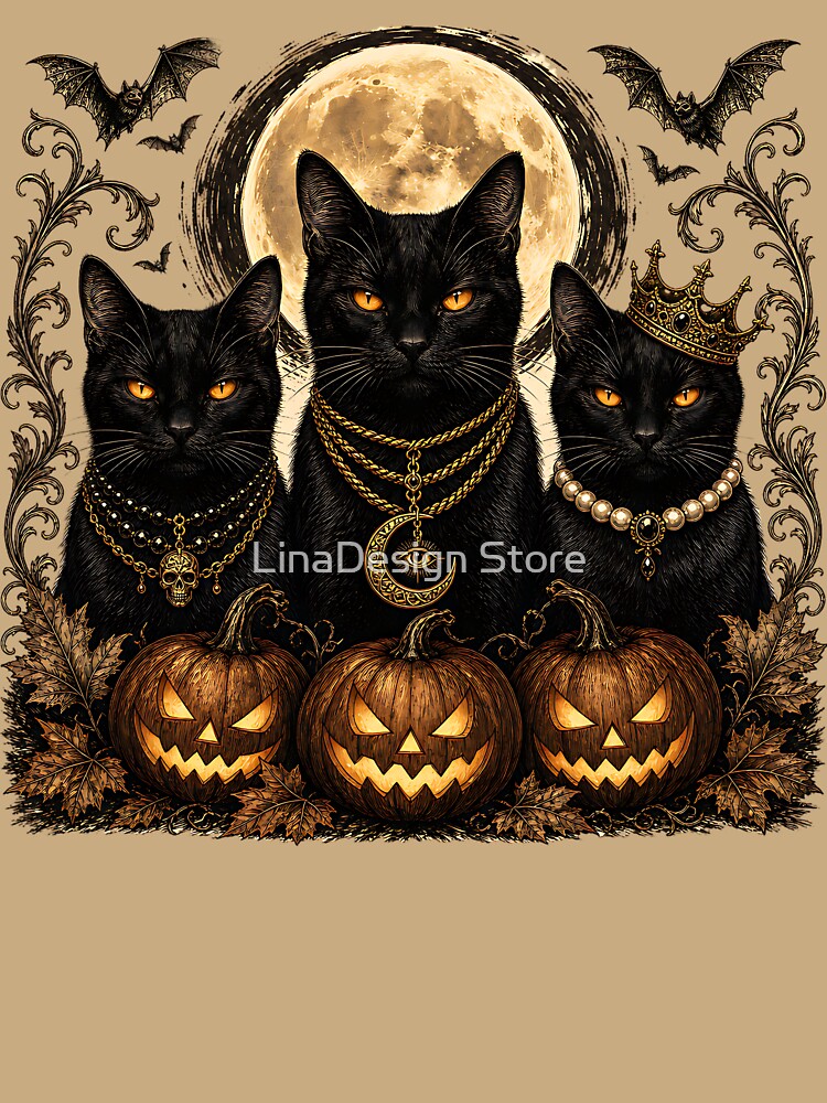 Black Cat Coven – Gothic Halloween Cats and Pumpkins by LinaDesign Store