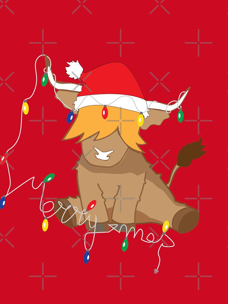 Cute highland cow christmas lights red santa hat by Ayelandco