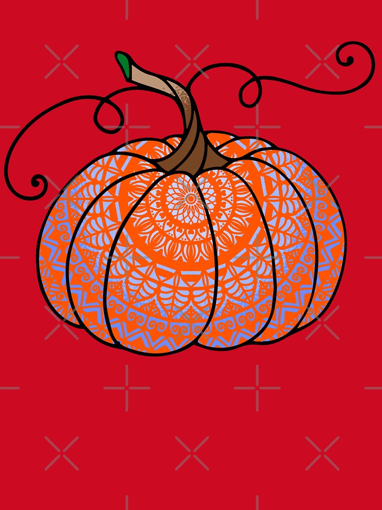 Magical Cute mandala spooky scary Adorable carved autumn seasonal orange fall pumpkin by DivineMandala